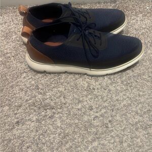 Cole Haan Navy Knit Lace-Up Sneakers with Brown Heel Trim